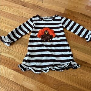 Striped Long Sleeve Dress with Turkey Design